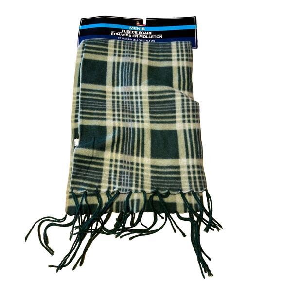 NWT Men's Green Plaid Fleece Fringed Scarf - Picture 1 of 5